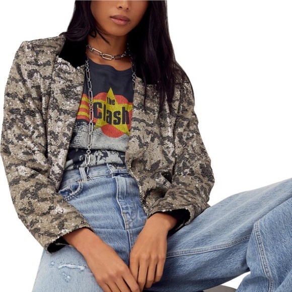 NWT FREE PEOPLE Ari Sequin Cropped Blazer Jacket